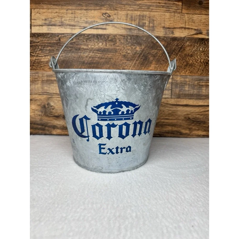 Lot Of 2 Corona Extra Beer Ice Bucket 5 Qt Galvanized Metal Party Bucket Vintage
